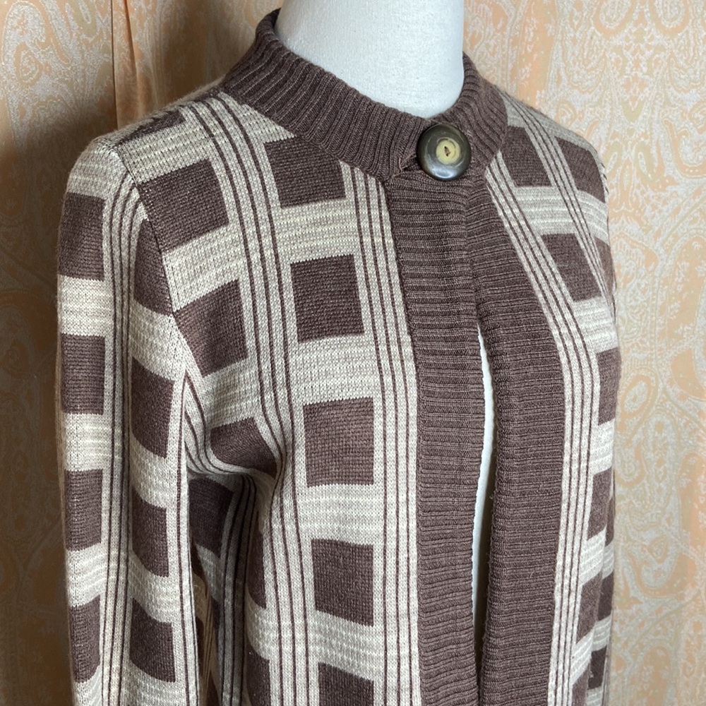 60s Catalina wool knit cardigan brown mod square design single top button